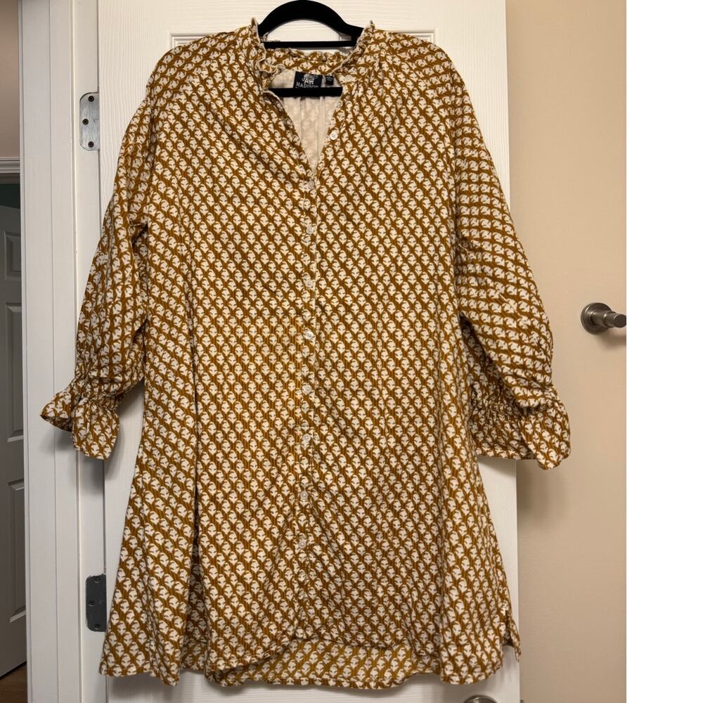 Madison Matthews 100% Cotton Ruffle Shirt Dress Size XL